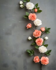 Poster - Ethereal and Delicate Feminine Floral Garland with a Mix of Pink and White Rose Blossoms in a Decorative Design