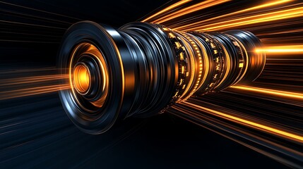 Poster - Futuristic Black and Orange Rotating Engine in Motion Blur