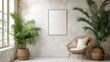 © Lubos Chlubny - Plants decorating living room with blank frame mockup