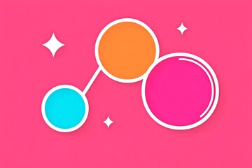 Poster - Abstract Colorful Interconnected Circles with White Outlines on Pink Background