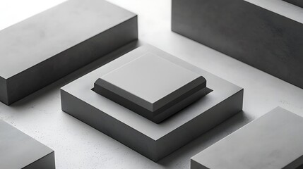 Poster - abstract composition of gray cuboid forms on a light gray surface
