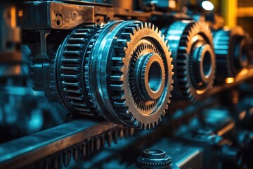 Poster - Close up of industrial gears rotating in a factory setting