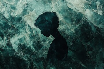 Wall Mural - Dark Silhouette Of A Person Against A Marble Background