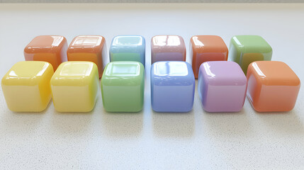 Poster - Colorful glossy cubes on table. Background is blurred.  Use website design