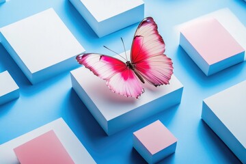 Wall Mural - Pink Butterfly on White Cube