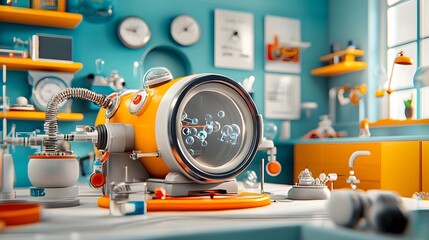 Poster - Futuristic virtual reality laboratory setup with various scientific instruments and equipment for gamified physics experiments and interactive hands on learning experiences