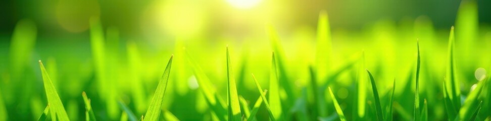 close-up view of green grass blades, sunlight, green, summer