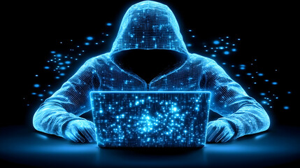 Poster - Hacker coding online, data streams. Cybersecurity threat