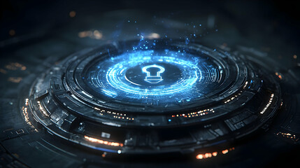 Poster - Futuristic interface, glowing idea, dark tech background, innovation concept