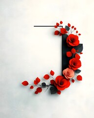 Poster - This digital depicts a minimalist floral garland wreath featuring abstract rose flower shapes in a clean  modern  and elegant design  The simplified botanical elements create a stylized