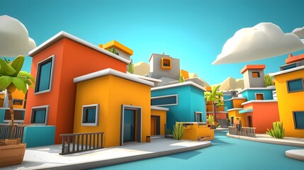 Poster - vibrant and imaginative virtual city landscape with colorful modern buildings skyscrapers