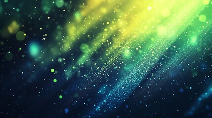 Canvas Print - Abstract green and blue glowing particles background.