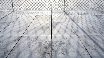 Poster - textured concrete floor with shadows cast by fence, creating striking visual effect. interplay of li
