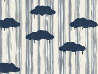 Poster - Rainy Day Abstract: A serene abstract illustration depicting a stylized pattern of rain clouds with stylized raindrops falling on a soft blue background, creating a calming and minimalist atmosphere.