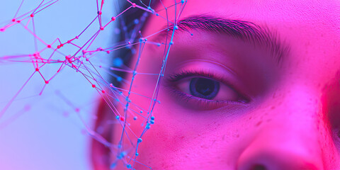 Poster - Close-up of Face with Interconnected Network Overlay
