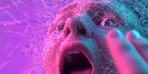 Poster - Human Face Partially Obscured by Interconnected Nodes and Lines
