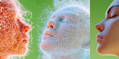 Poster - Three Rendered Faces with Network Overlay