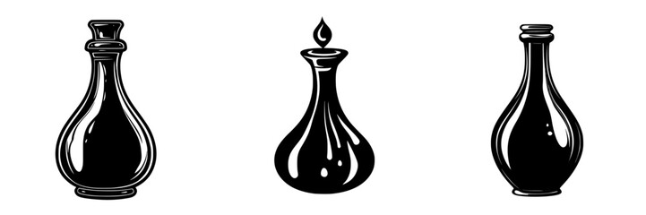 Poster - Elegant collection of glass bottles showcasing unique shapes and designs during a minimalist art display