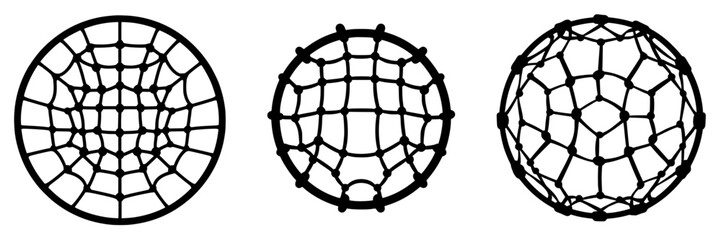 Poster - various designs of circular nets illustrating different web patterns and constructs in a minimalist 