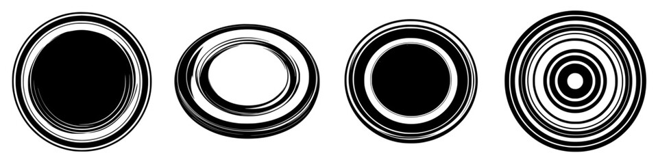 Poster - Abstract black and white concentric circles representing different shapes and patterns in modern design art