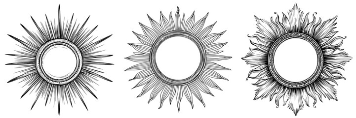 Poster - Decorative sunburst designs featuring intricate patterns and detailed textures in a vintage style