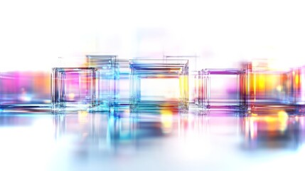 Poster - Abstract colorful cubes on reflective surface with bright background and soft lighting effects