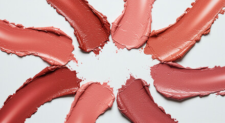 Poster - Lipstick swatches of different colors on white background. Makeup lipstick strokes of various shades