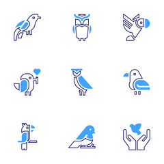 Bird icon set. Bold line style. Duotone colors. Editable stroke.-5