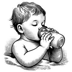 Wall Mural - baby peacefully drinking milk from a bottle, symbolizing innocence, nourishment, and early childhood