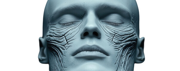 Artistic display of human facial features studio high-detail transparent background close-up sculpture concept