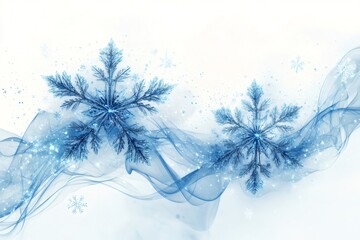 Wall Mural - Two large blue snowflakes flowing on a transparent blue wave