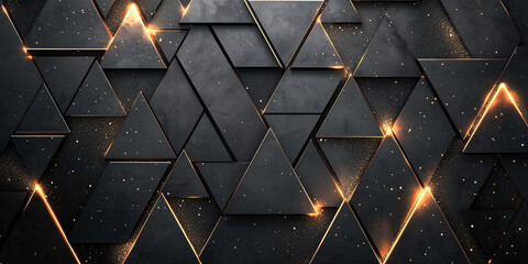 Wall Mural - Abstract black geometric background with glowing triangles