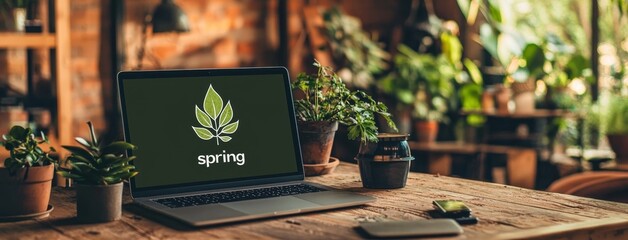 Laptop showing The Spring Framework logo