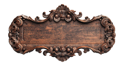 Leinwandbilder - Wooden sign with ornate carving and transparent background