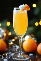 Wall Mural - A champagne cocktail with a sugar cube and orange twist in a flute glass