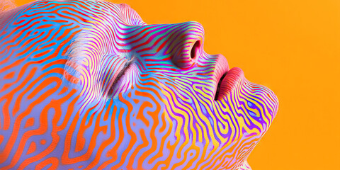 Poster - Multicolored Linear Pattern on a Human Face
