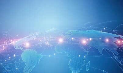 Aufkleber - Abstract Blue Global Network Map with Glowing Points and Lines