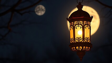 ornate lantern glow, moonlit night scene