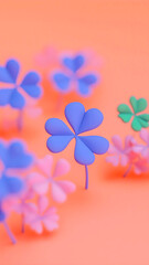 Wall Mural - Garden of green clovers against pastel color background. Saint Patrick’s Day concept wallpaper.