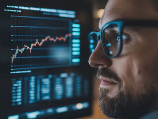 Poster - analyst focus: a focused portrait of a financial analyst meticulously studying stock market data on 