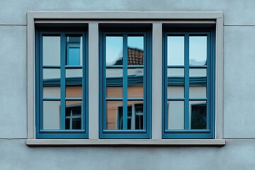 Canvas Print - Building with Blue Window and Red Fire Hydrant