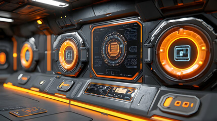 Poster - Futuristic spaceship control panel, orange lights