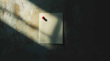 Poster - Blank Beige Note Paper Pinned on Dark Concrete Wall with Sunlight Shadow