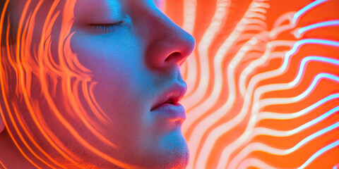 Poster - Profile Portrait with Orange Light Pattern Overlay