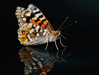 Wall Mural - Butterfly on black surface