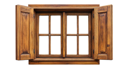 Poster - Old open wooden window with transparent background letting light in