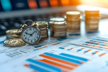 Poster - Time is Money Financial charts, coins, clock