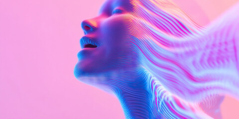 Poster - Digital Rendering of Female Face with Wavy Line Texture