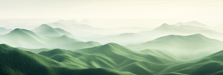 Poster - Rolling green hills seamlessly blending into a misty horizon create a serene and tranquil landscape, ideal for capturing the beauty of nature and inspiring travel themes