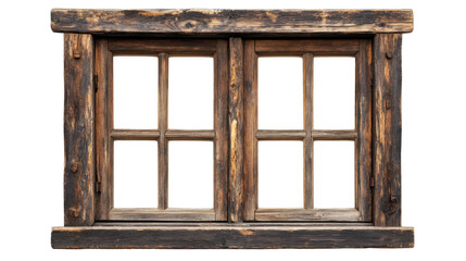 Leinwandbilder - Old wooden window frame isolated on transparent background